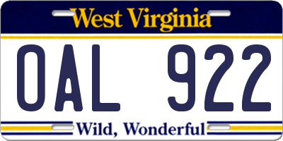 WV license plate OAL922