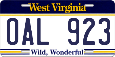 WV license plate OAL923