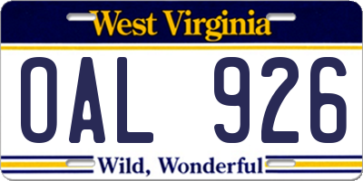 WV license plate OAL926