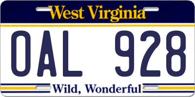 WV license plate OAL928
