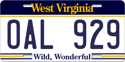 WV license plate OAL929