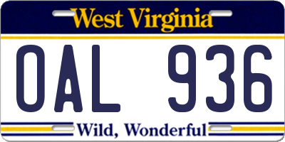 WV license plate OAL936