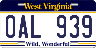 WV license plate OAL939