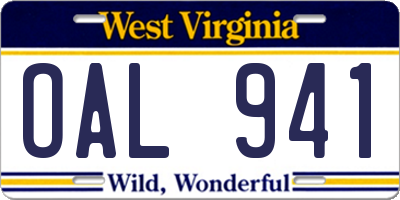 WV license plate OAL941