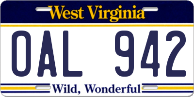 WV license plate OAL942