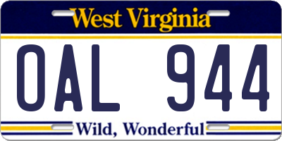 WV license plate OAL944