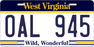 WV license plate OAL945