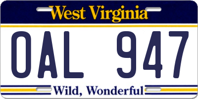 WV license plate OAL947