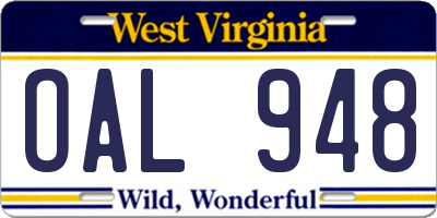WV license plate OAL948