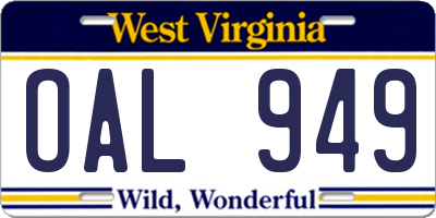 WV license plate OAL949