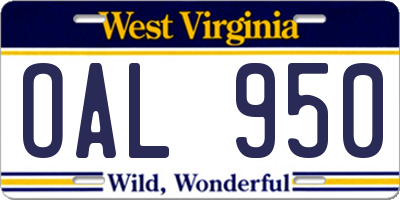 WV license plate OAL950