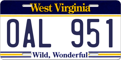 WV license plate OAL951