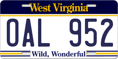 WV license plate OAL952