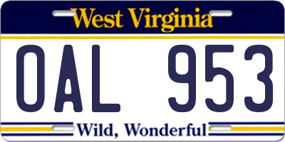 WV license plate OAL953