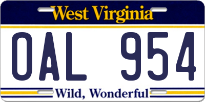 WV license plate OAL954