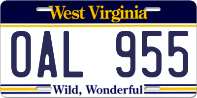WV license plate OAL955