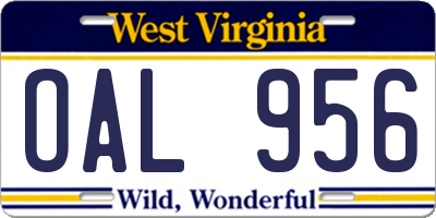 WV license plate OAL956