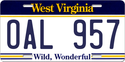 WV license plate OAL957