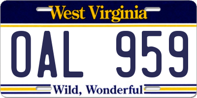 WV license plate OAL959