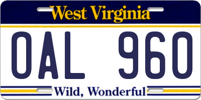WV license plate OAL960