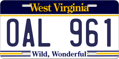 WV license plate OAL961