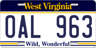 WV license plate OAL963