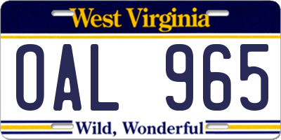 WV license plate OAL965