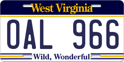 WV license plate OAL966