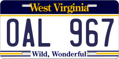 WV license plate OAL967