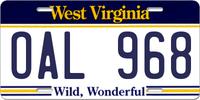 WV license plate OAL968