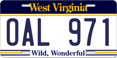 WV license plate OAL971