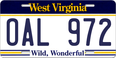 WV license plate OAL972