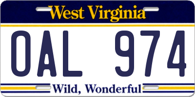 WV license plate OAL974