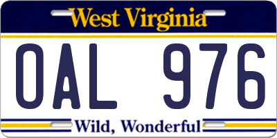 WV license plate OAL976