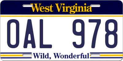 WV license plate OAL978