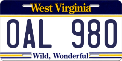 WV license plate OAL980