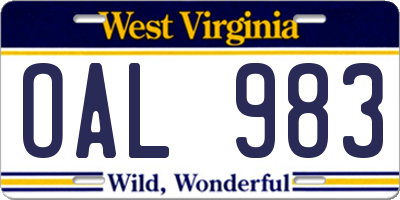 WV license plate OAL983