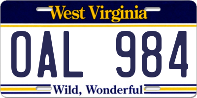 WV license plate OAL984