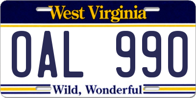 WV license plate OAL990