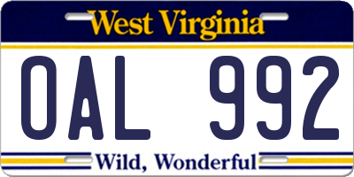 WV license plate OAL992