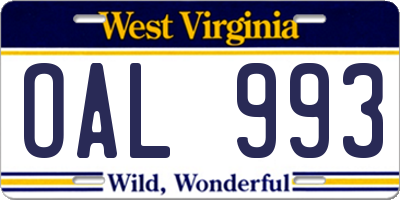 WV license plate OAL993