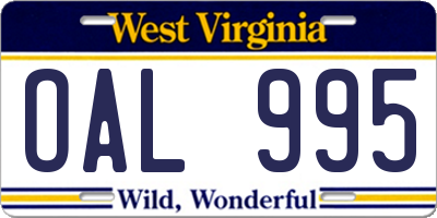 WV license plate OAL995