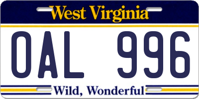 WV license plate OAL996