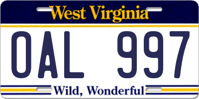 WV license plate OAL997