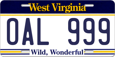 WV license plate OAL999