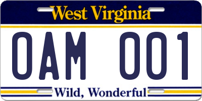 WV license plate OAM001