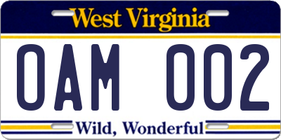 WV license plate OAM002