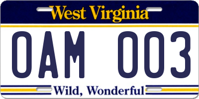 WV license plate OAM003