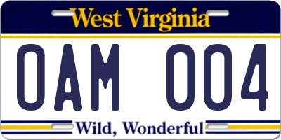 WV license plate OAM004