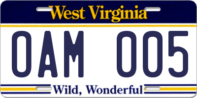 WV license plate OAM005